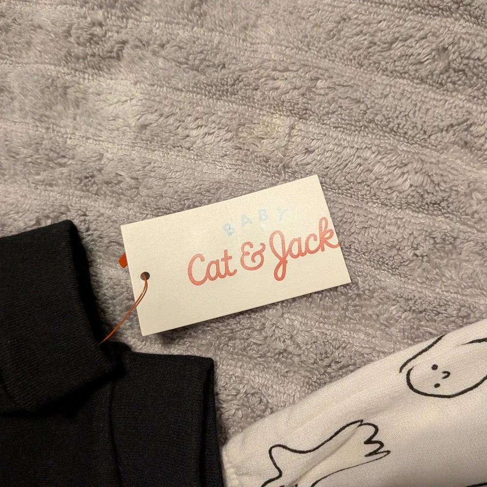 Cat & Jack Baby 0-3M Ghost Sweatshirt and Joggers Halloween Outfit Set Black NWT